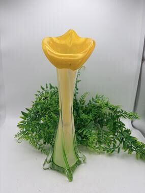 Lily Jack In The Pulpit Art Glass Vase Gradient Yellow & Blue 13" Tall Modern...
